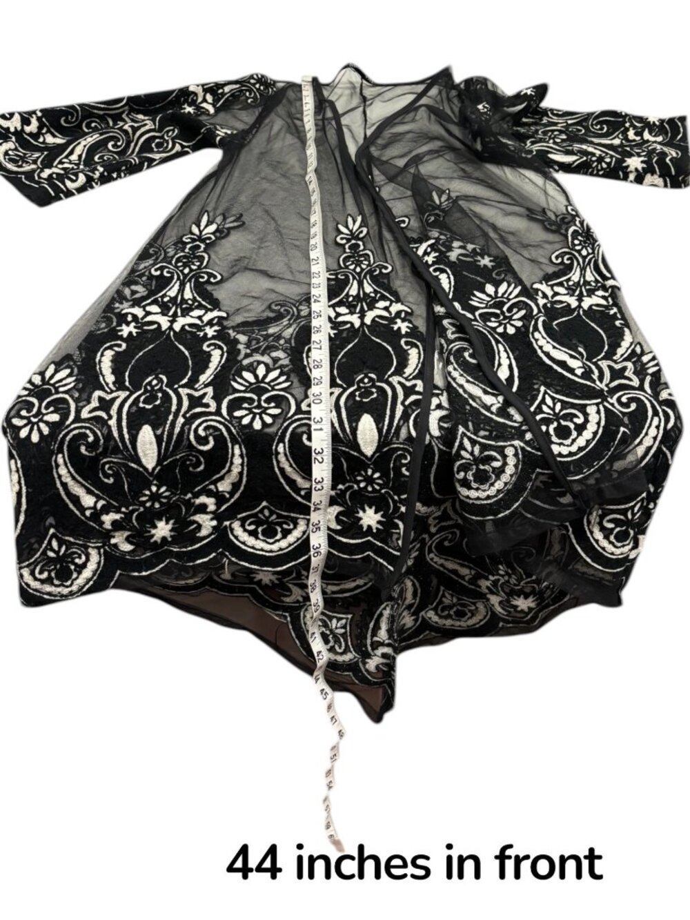 Mechant Sheer Lace Kimono Duster S Black Mesh Embroidered Boho Layer - Picture 8 of 8
